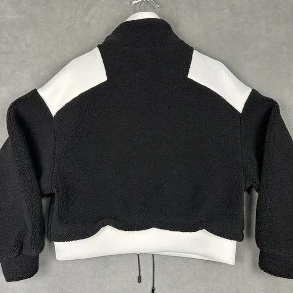 Zara Teddy Fleece & Neoprene Jacket Women's Large Black & White Full‎ Zip Animal - Picture 11 of 11